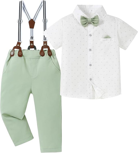 nilikastta Boy Suit Toddler Boy Outfit Boy Dress Shirt with Bowtie/Suspender Pants Gentleman Wedding Outfits 1-10 Years