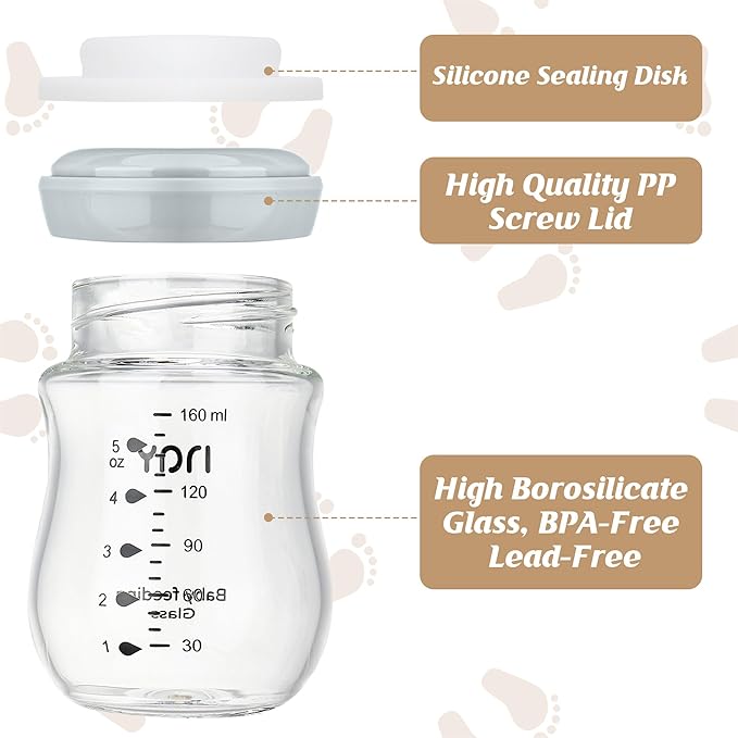 Glass Breastmilk Storage Bottles, 8oz Wide Neck Breast Milk Containers, BPA-Free, Lead-Free, Fits Breast Pumps and Nipples, 4 Pack