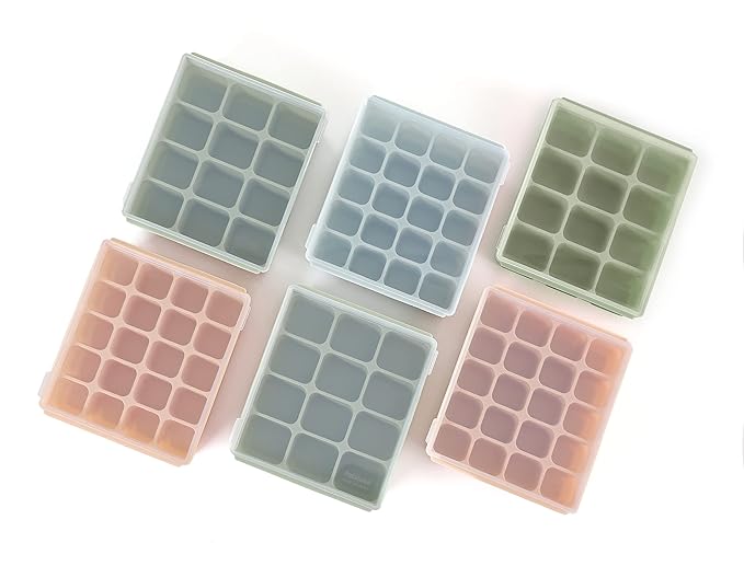 Silicone Freezer Tray, Baby Food Storage Cubes with Clip-On Lid, Freeze Baby Food, Soups, Purees, Ice, Easy and Safe Design, Made in Korea (12, Celadon Green)