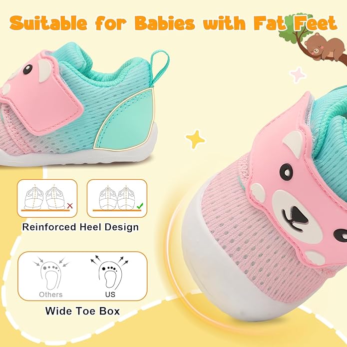 FEETCITY Baby Walking Shoes Wide Baby Shoes Boys Girls Infant Sneakers Crib Shoes Breathable Toddler Barefoot Shoes Slip On Shoes