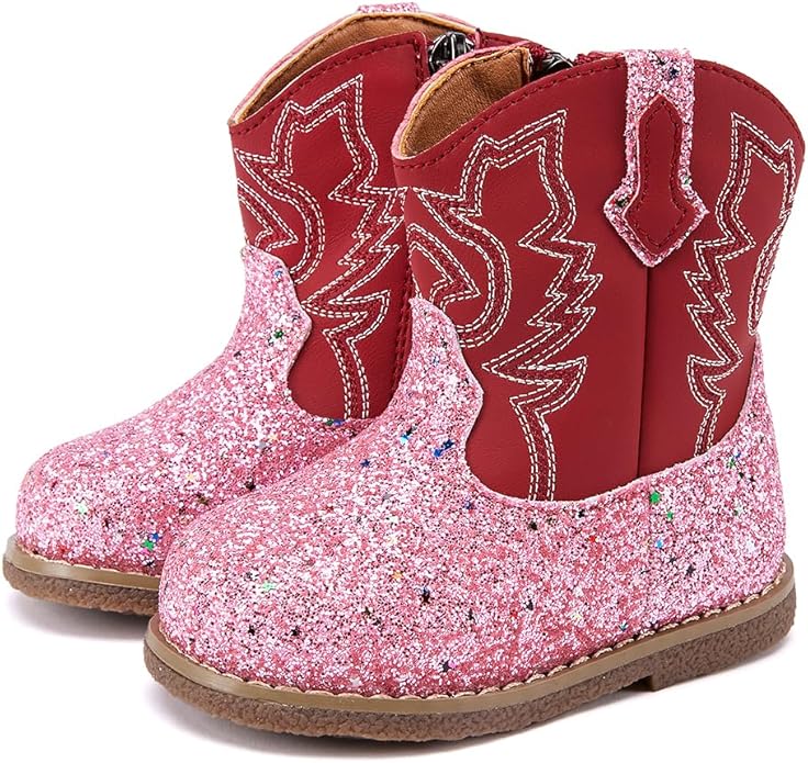 BMCiTYBM Baby Cowboy Cowgirl Boots Infant Western Shoes Boys Girls Round Toe Boots All Seasons 6-24 Months