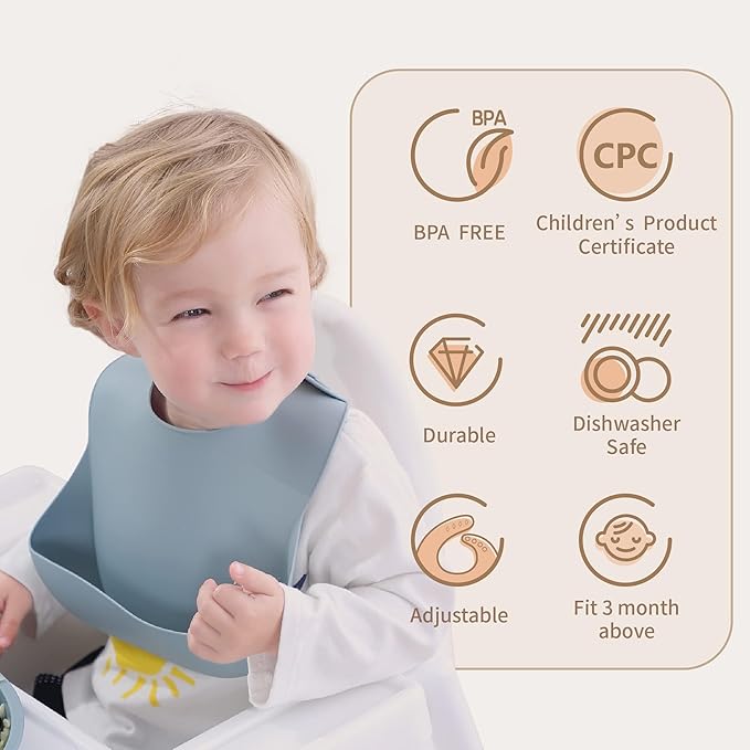 Moonkie Silicone Baby Bibs Set Of 2, BPA Free Soft Adjustable Fit Waterproof Feeding Bibs for Babies and Toddlers(Ether/Sage)