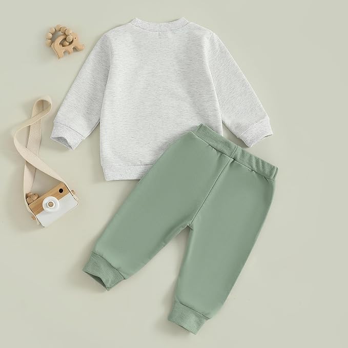 Nyapruwe Toddler Baby Boy Fall Outfit Funny Print Long Sleeve Sweatshirt Joggers Pants Set Kids Warm Winter Clothes