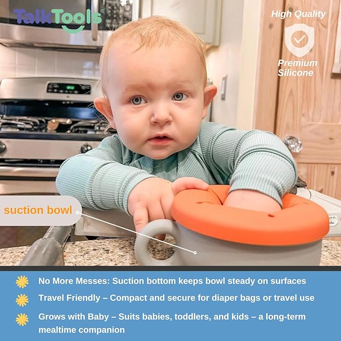 TalkTools Itsy Bowl with Locking Lid - Platinum grade silicone with Volume Lines, Curved Walls for Easy Scooping - for Babies, Toddlers, Children, and Elderly - Snack Cup Lid Accessory (Sage)
