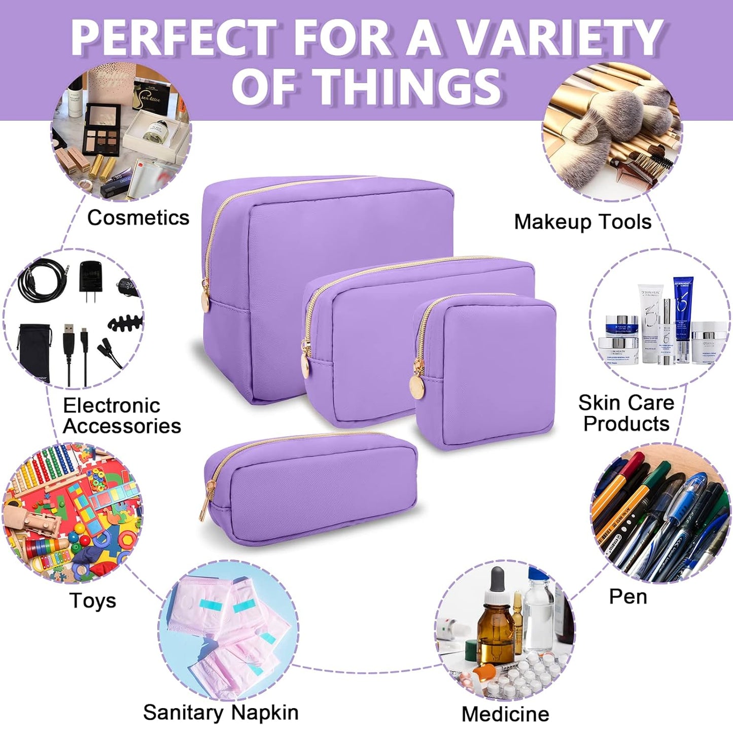 Mini Makeup Pouch for Purse, Small Cosmetic Bag Pouch Nylon Travel Toiletry Organizers for Women Girls, Cute Zipper Pouch Coin Purse Preppy Storage Bag for School Work(Mini-Grape)