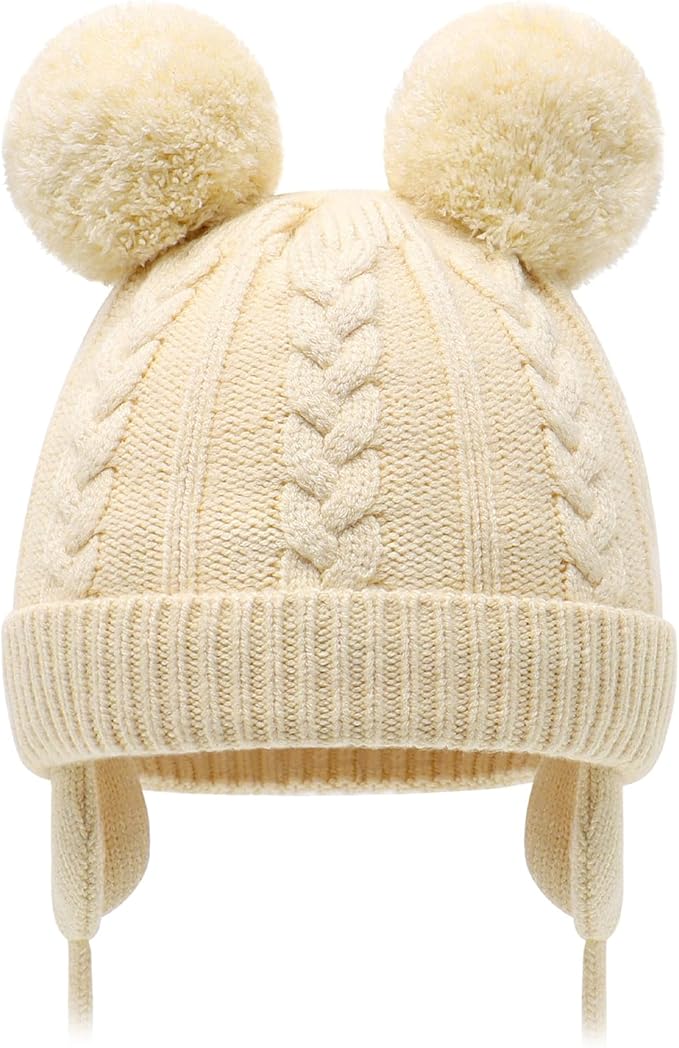 Duoyeree Toddler Winter Hat with Earflap Scarf Hood Thick Warm Kids Skull Cap for Baby Girls Boys