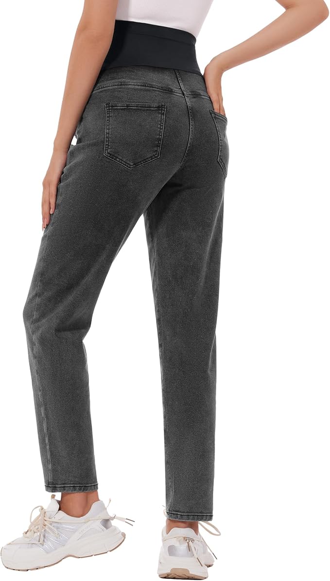 POSHGLAM Women's Maternity Jeans Over Belly Comfy Stretch 28'' Boyfriend Jeans Loose Pregnancy Pants, S-XXL