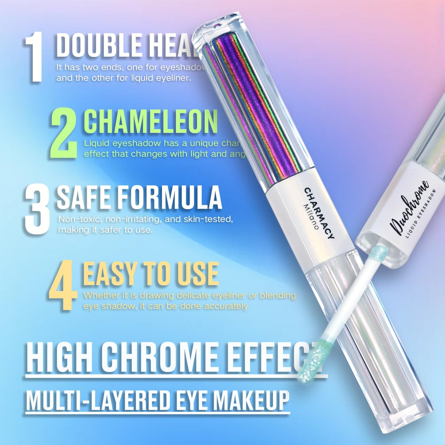 CHARMACY 2 in 1 Starlit Duochrome Liquid Eyeshadow, Glitter Sparkle Colorful Liquid Eyeliner, Quick Drying, High Pigmented, Long lasting Holographic Glitter Multichrome Eye Makeup #04