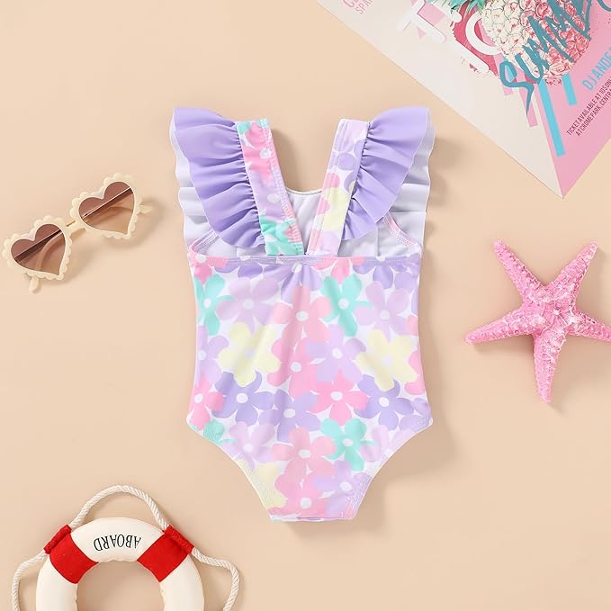 Newborn Baby Girl Ruffle Swimsuit Infant Toddler One Piece Floral Bikini Beach Bathing Swimwear Set