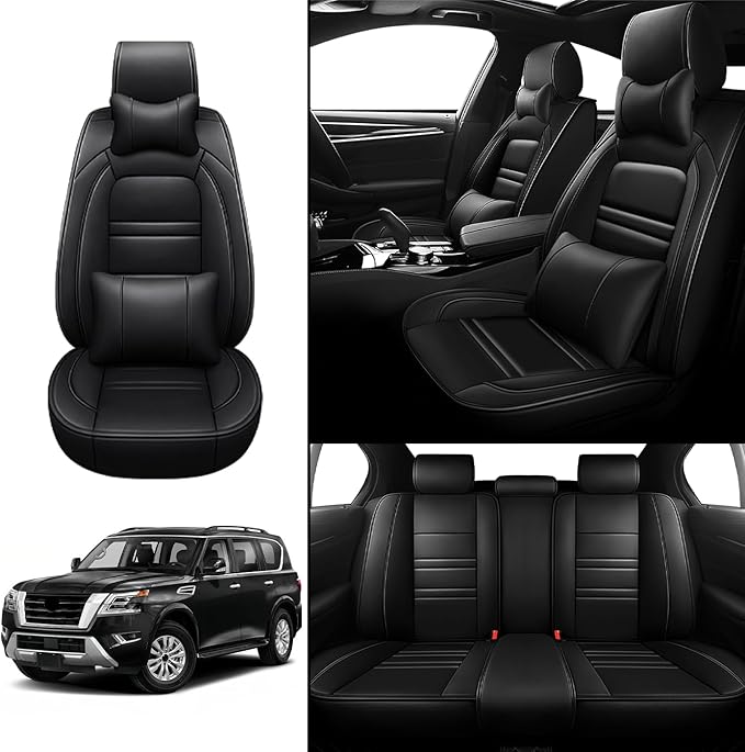 Car Seat Covers for Nissan Car Armada 2004-2024 | 5-Seats Seat Covers, Waterproof Seat Protectors, Automotive Seat Covers (Full Set with Pillow,Black)