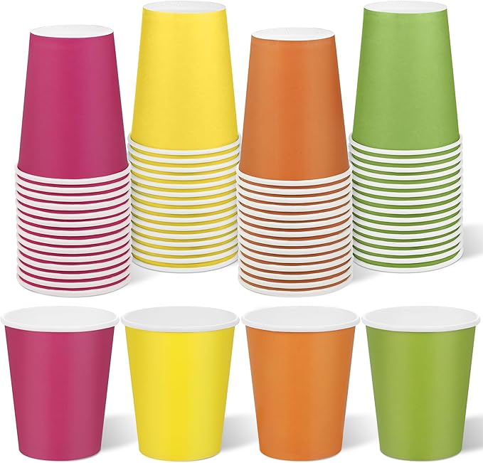 URATOT 60 Pieces 9 Ounce Disposable Paper Cups Neon Color Party Cups Drinking Cups for Party, DIY, and Holiday, 4 Colors