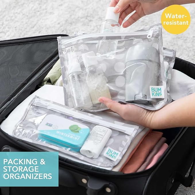Bumkins - Waterproof Wet Bag, Wet/Dry Clutch & Clear Travel Bags - For Beach, Baby, Travel, Cloth Diapers, Pump Parts, Pool, Gym, Toiletries - Reusable & Easy to Clean - Lunar Gray - 5 Pack