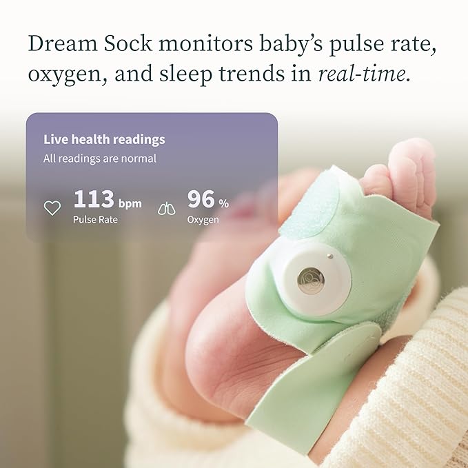 Dream Sock – Smart Wearable Baby Monitor, Infant Pulse Oximeter Tracks Oxygen & Heart Rate | Parents Receive Alerts, Sleep & Health Insights via App | Blue