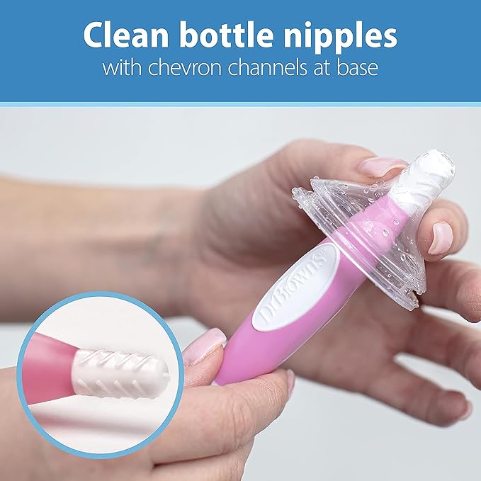 Dr. Brown's Reusable Sponge Baby Bottle Cleaning Brush with Suction Cup Stand, Scrubber and Nipple Cleaner, Pink 2-Pack