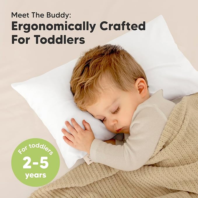 Toddler Pillow with Pillowcase - 10x18 My Little Dreamy Kids Travel Bed Pillows for Sleeping, Organic Cotton Small Pillowcase, Soft & Breathable, Machine Washable, Toddlers 2-5 years old (Soft White)