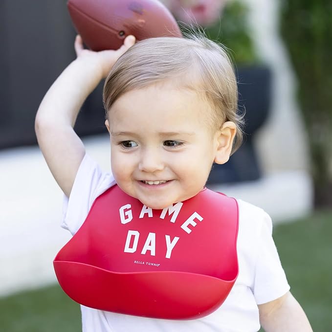 Baby Bib for Eating by Bella Tunno, Waterproof Silicone Bib with Large Food Catcher, Adjustable Fit for Babies 4-12 months & Toddlers 1-3 Years, Boys & Girls, Game Day