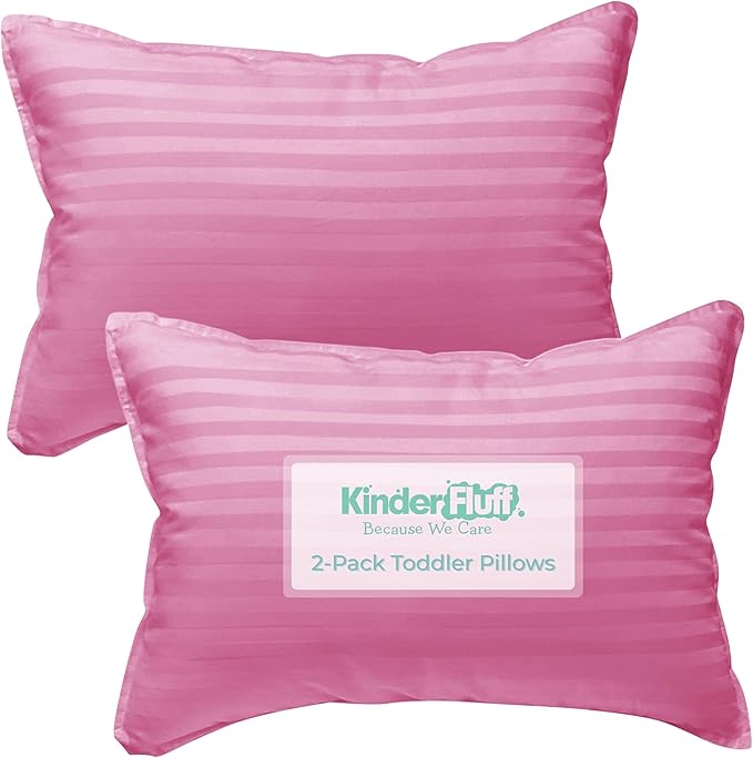 kinder Fluff Children Pillow (2-Pack) – Small Pillows for Kids - Hypoallergenic, Machine Washable & Lump Free - Intended for Children 2+ Years (10x15in, Pink)