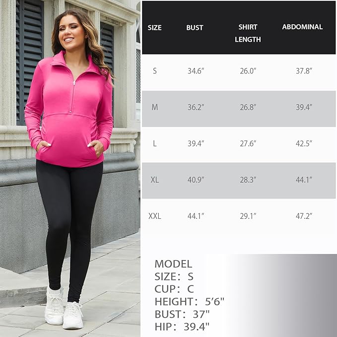 GINKANA Maternity Women's Long Sleeve Shirt Half Zipper Lapel Lightweight Casual Maternity Pullover with Pockets