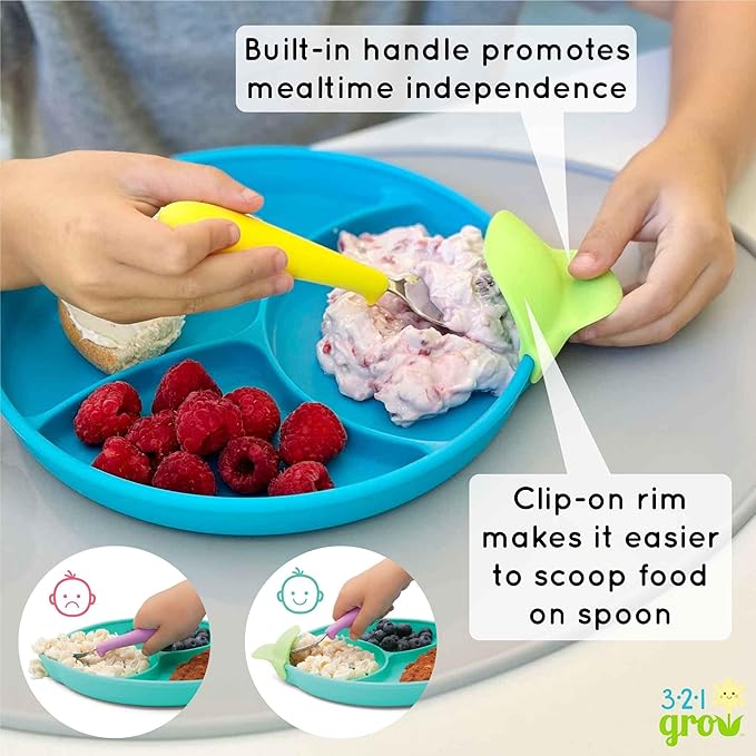 Silicone Easy Scoop & Hold Plate Set - Baby and Toddler Training Plates with Clip-On Rims for Easy Scooping, Self-Feeding and Baby Led Weaning, 6+ months (Midnight)