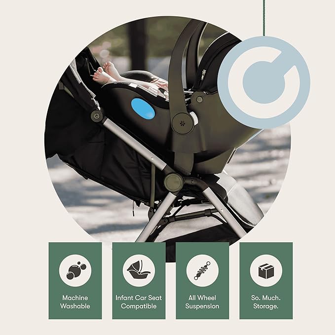 Colugo The One Stroller - Lightweight Easy Fold Compact Toddler and Baby Stroller for Travel, Large Storage Basket, One Hand Fold, Includes Raincover, Bumper Bar, Cupholder (Black)