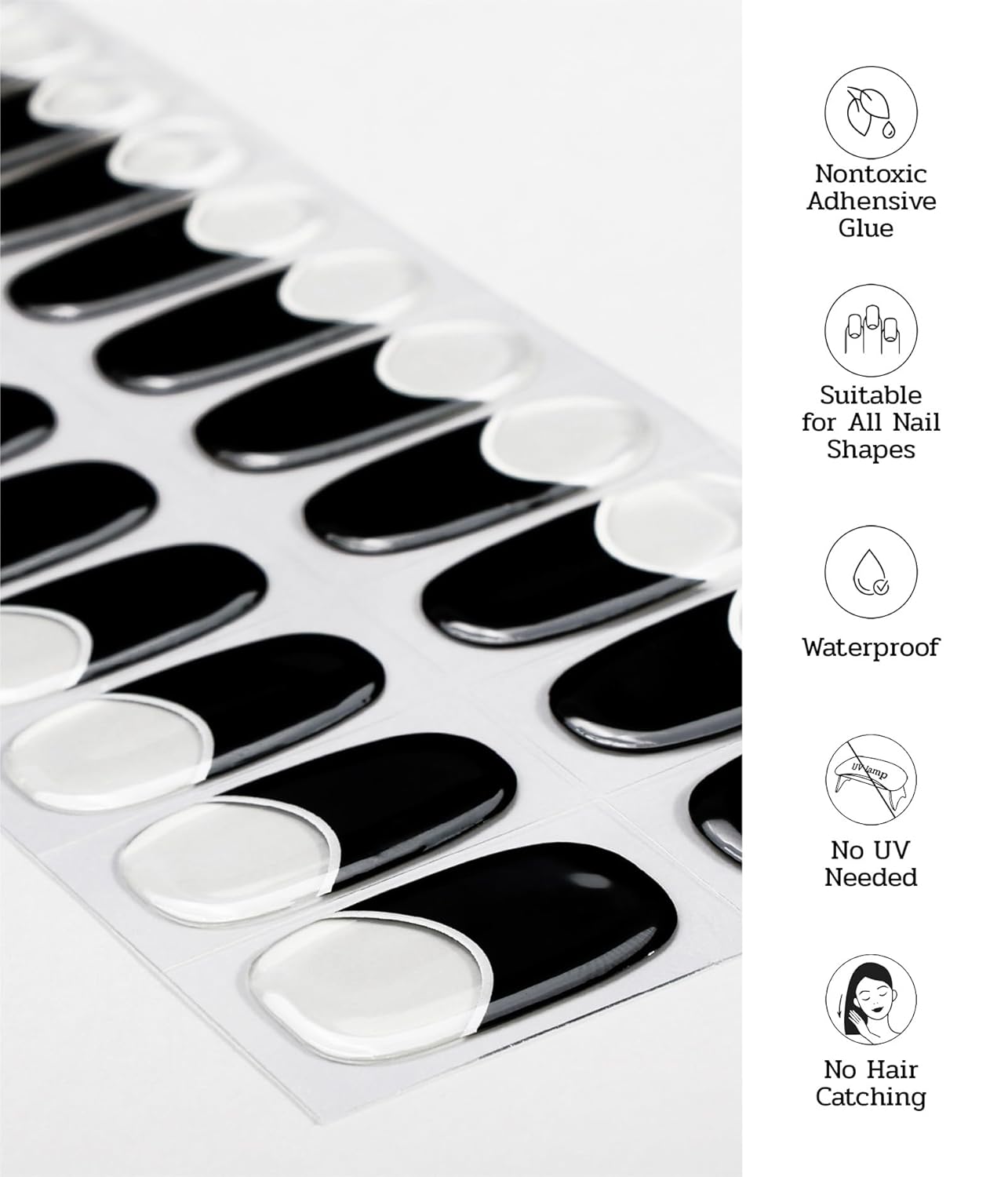 Nail Polish Strips - 22 Pcs Salon Quality Gel Nail Stickers - Long Lasting Wraps (Black Serenade)