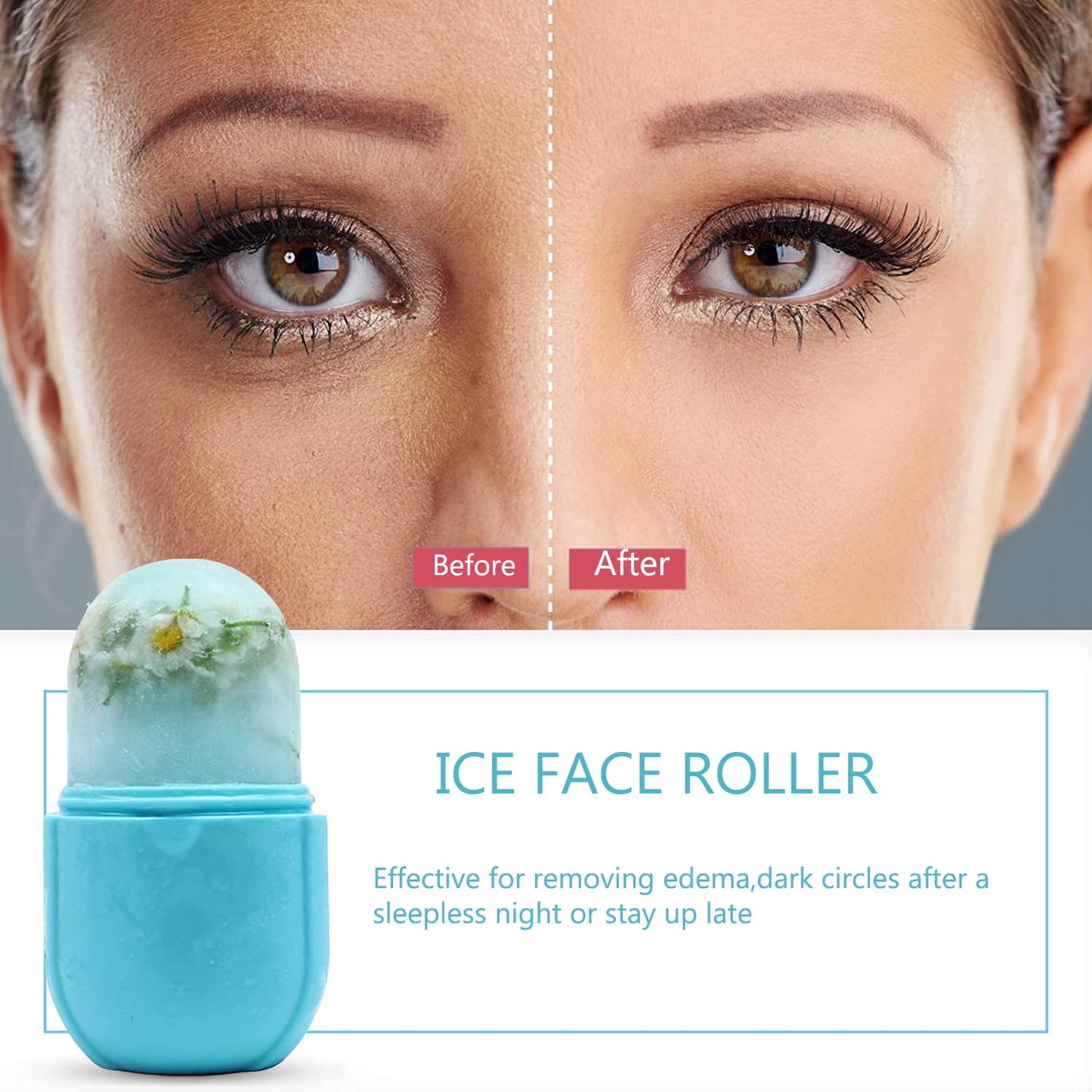 Upgraded Silicone Ice Roller for Face Massage and Skin Care - Facial Beauty Tool for Eyes, Gua Sha and Cooling