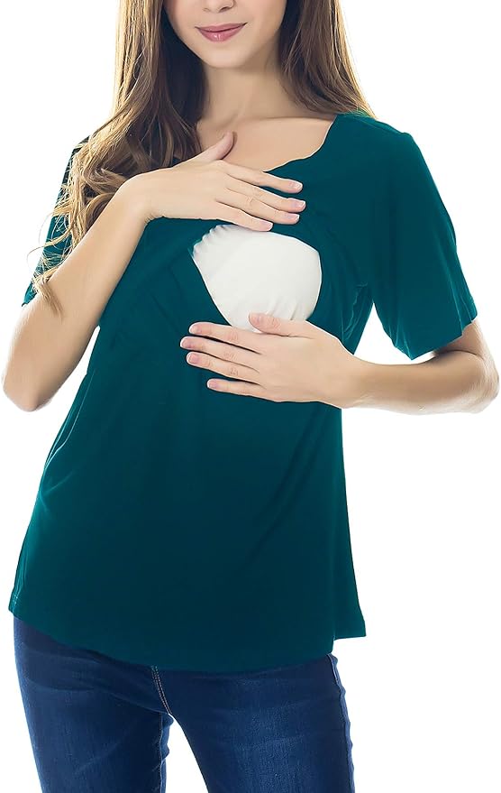 Smallshow Women's Maternity Nursing Tops Short Sleeve Breastfeeding Clothes