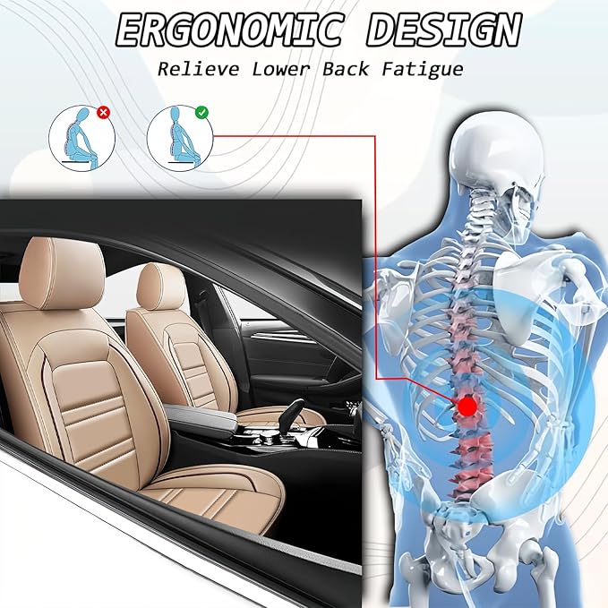 Seat Covers for Honda Pilot 2003-2025 | 5-Seats Leather Seat Covers, Easy to Install Automotive Seat Covers Full Set (Full Set, Beige)