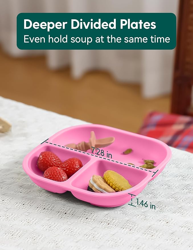 BABELIO Powerful Suction Plates for Baby & Toddler, 100% Food Grade Silicone, Divided, BPA Free, Microwave & Dishwasher Safe
