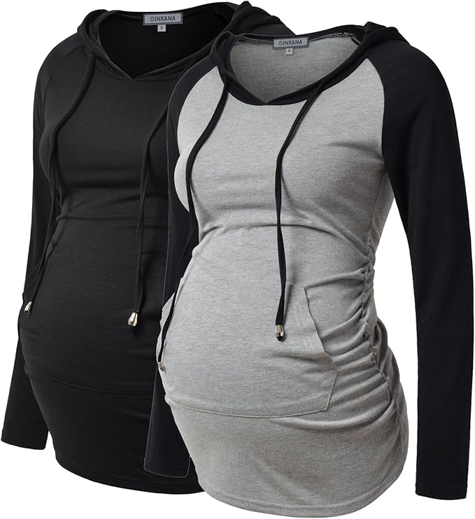 GINKANA Maternity Hoodie Long Sleeves Shirts Casual Maternity Top Pregnancy Sweatshirt Casual Clothes