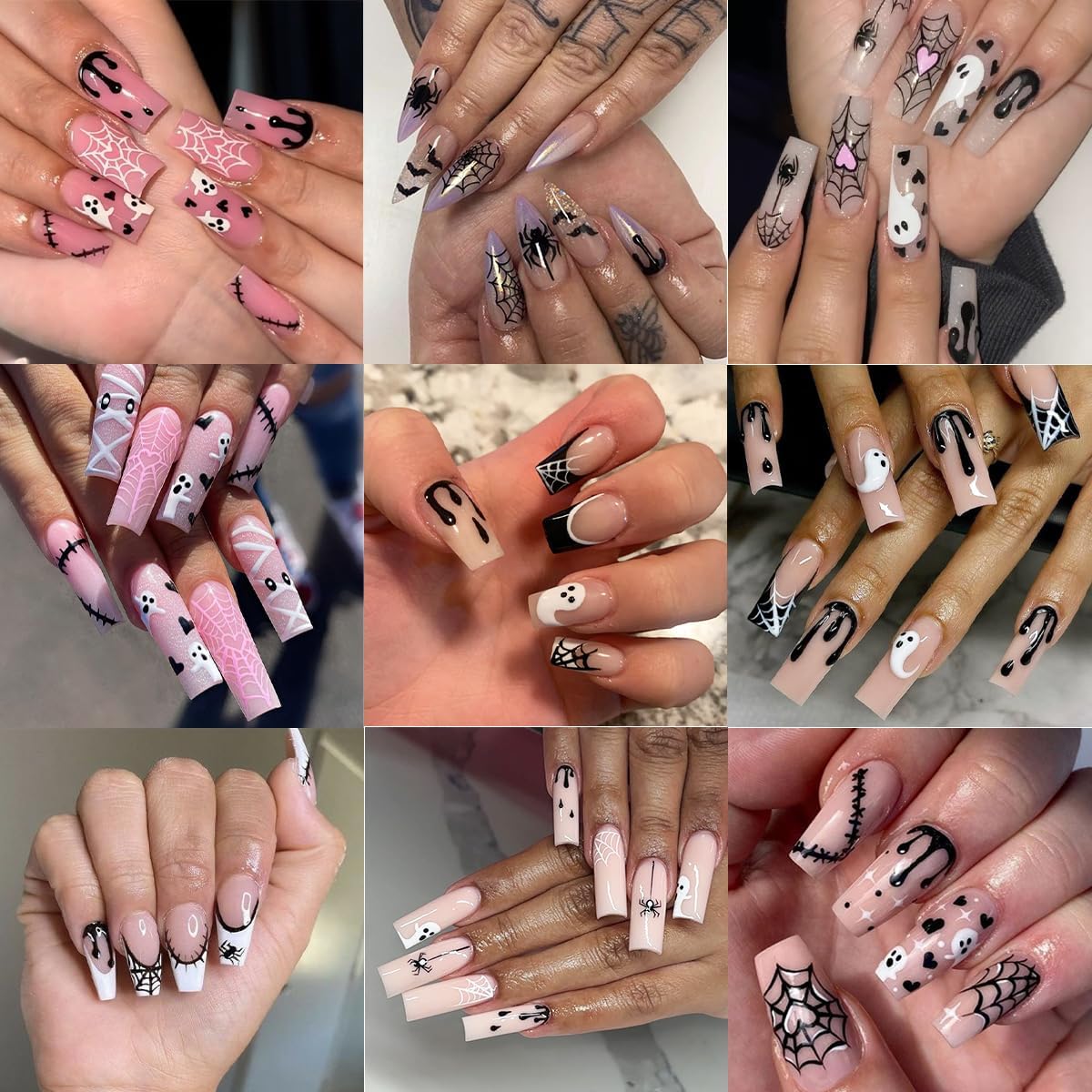 4Sheets Dark Halloween Nail Art Stickers 3D Self-Adhesive Shiny Crystal Spider Nail Decals Cute Ghost Skull Spider Web Nails Designs Stickers Halloween Nails Art Supplies for Women Holiday Nails Decor