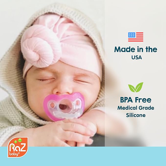 RaZbaby JollyPop Pacifier, Holder w/Detachable Baby Pacifier, Stuffed Animal RaZbuddy, All Ages 0M+, 100% Medical Grade USA Made Silicone, Machine Washable, Textured & Easy to Hold – Monkey