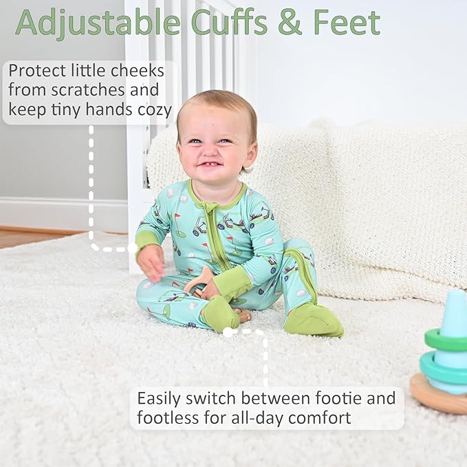 LollyBanks Baby Pajamas, 2-Way Zipper Romper, 95% Viscose Made from Bamboo and 5% Spandex, Baby Sleepers