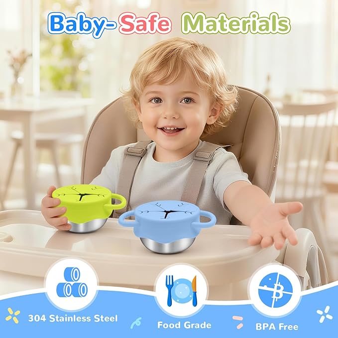 2 Pack Toddler Snack Containers –13.5oz Food Grade Stainless Steel Snack Cups for Toddlers Spill Proof with Snowflake Silicone Lids & Handles, Baby Snack Containers, Dishwasher Safe Toddler Snack Cups