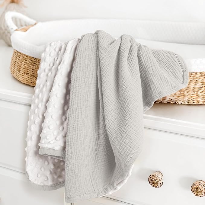 lulumoon Baby Blanket for Newborn Receiving: Minky Dot & Muslin Lightweight - Thermal Blanket Gift for Baby Shower & Hospital Welcoming 30"x40"（Gray）