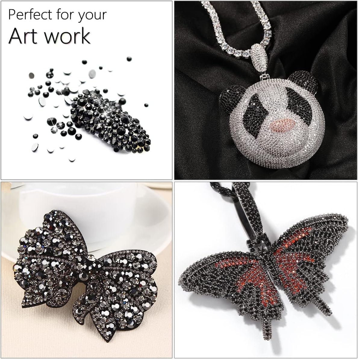 Pure Black Resin Rhinestones w B7000 Jewelry Glue for Bedazzling Crafting 3mm 4mm 5mm 6mm Flatback Jelly Stones Bulk Diamonds Gems Charms for Nails Face Eyes Makeup Body Tumblers Decor Crafts