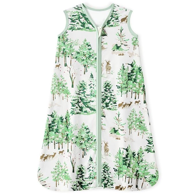Baby Sleep Sack 6-12 Months 100% Cotton Lightweight 0.5 TOG Wearable Blanket Baby Sleep Bag with 2-Way Zipper for Newborn Infant Green Pine Tree