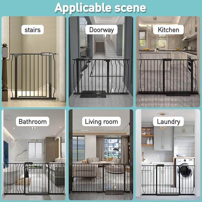 WAOWAO Baby Gate 62.19-66.92" Extra Wide Pressure Mounted Walk Through Swing Auto Close Safety Black Metal Toddler Kids Child Dog Pet Puppy for Stairs,Doorways,Kitchen