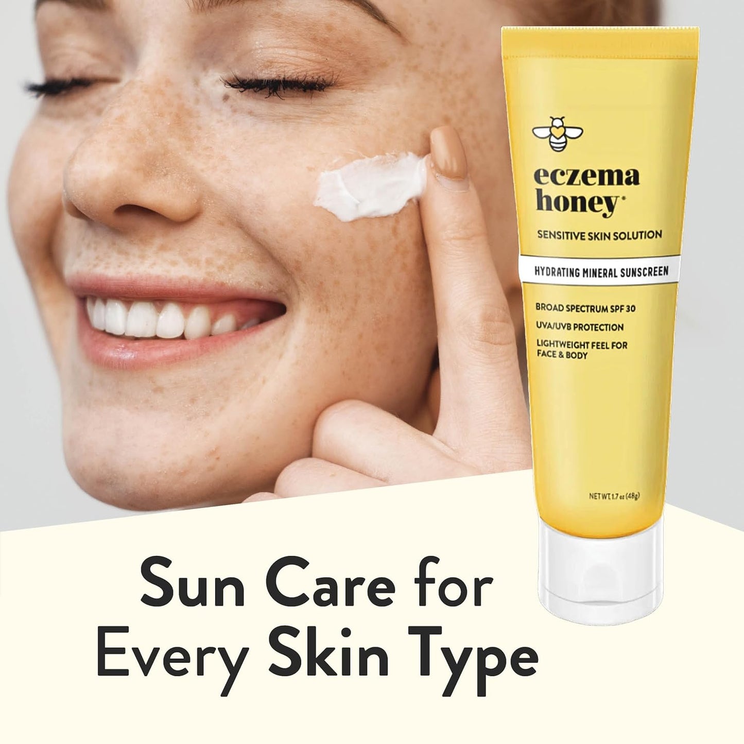 Eczema Honey Hydrating Mineral Sunscreen - Lightweight SPF 30 Sun Cream - Body & Face Sunscreen for All Ages (1.7 Oz)