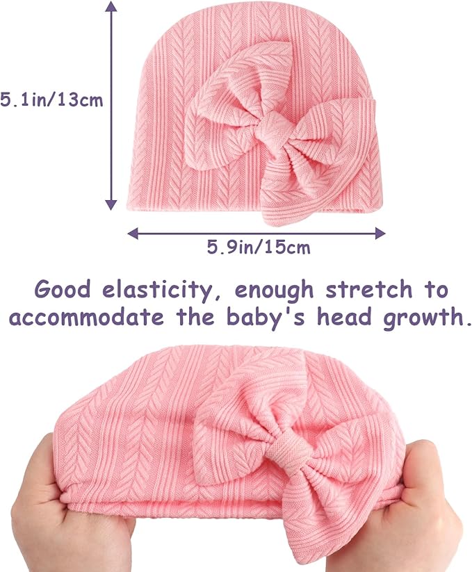 BQUBO Newborn Baby Hats Mittens Set Hospital Hat Beanie Infant Bow Hats Baby Gloves No Scratch Mittens for 0-6 Months