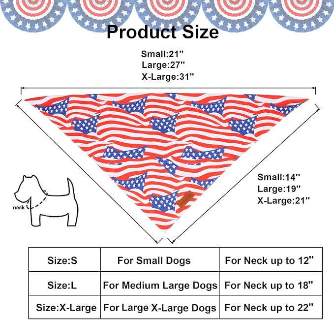 PTDECOR American Flag Dog Bandana 4th of July Dog Scarf Reversible Red Blue - Image 4