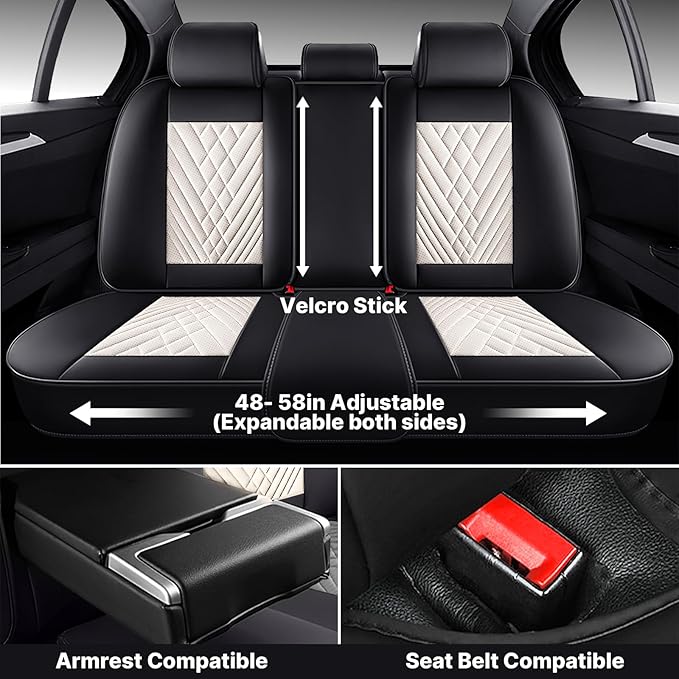 Car Seat Covers Full Coverage Seat Cover Waterproof Faux Leather Cushion Universal Accessories Fit SUV Sedan Automotive Vehicle Auto Interior Seat Protector Full Set(5 Seat-Headrest,Black&Gray)