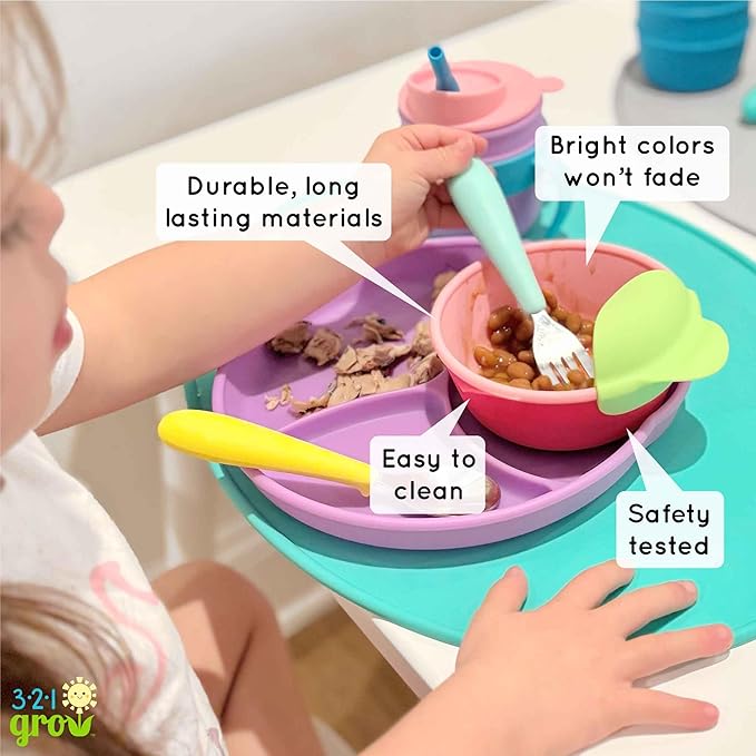 Silicone Easy Scoop & Hold Bowl Set – Adaptive Baby & Toddler Feeding Bowls with Clip-On Rim and Handle – Helps Build Independence & Coordination – 2 Pack – Dishwasher Safe (Watermelon)