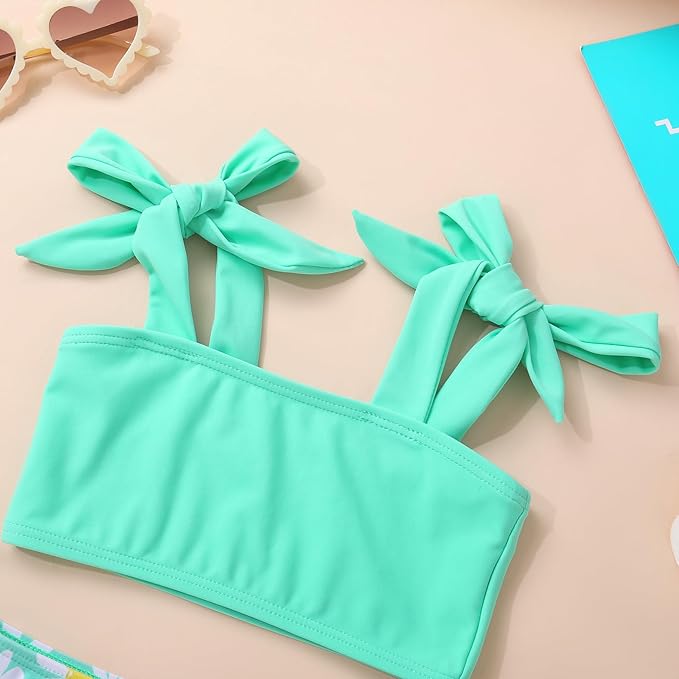 Toddler Swimsuit Girl Color Block Stripe Swimwear Baby Girl Summer Beach Bathing Suits Bikini Set with Ruffled Edges