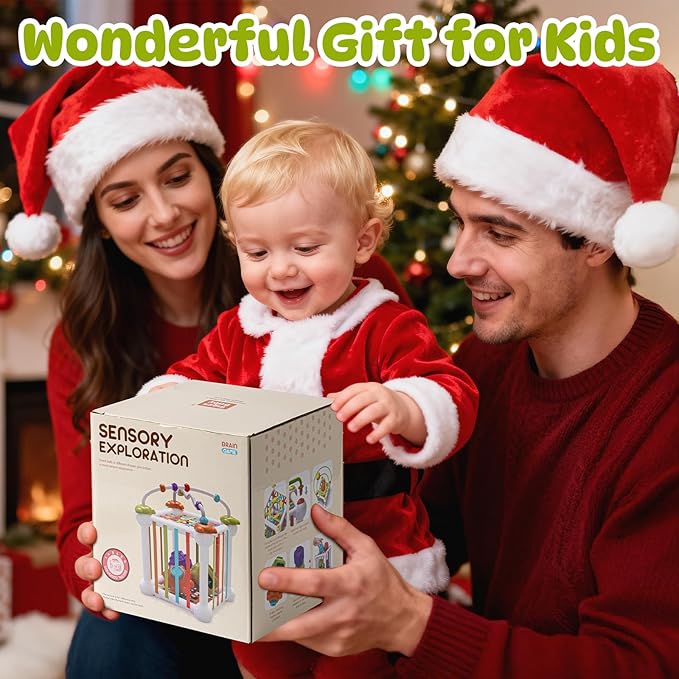 Montessori Sensory Cube for Toddlers 18 Months + | Educational Activity Center with Elastic Sides | Baby Learning Toys, Wonderful Gift for Birthday Boys & Girls