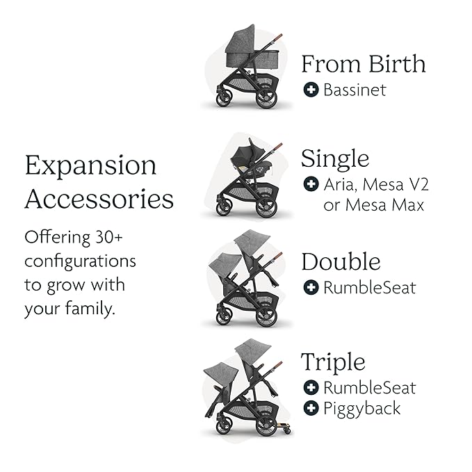 UPPAbaby Vista V3 Stroller - Full-Size Single-to-Double Stroller System - Toddler Seat, Bug Shield, Rain Shield, and Storage Bag Included - Evelyn (Meadow Green/Graphite Frame/Chestnut Leather)