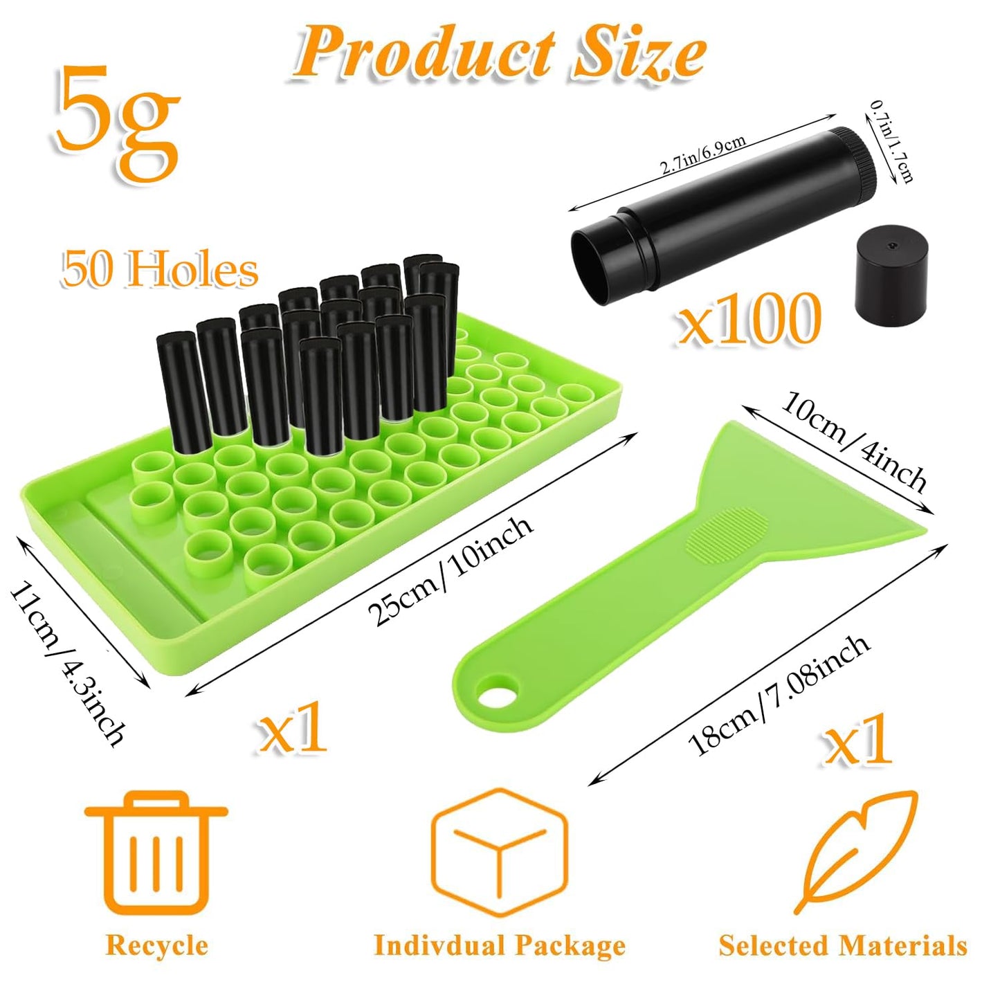 100Pack Plastic Lip Balm Tubes 5ml/5g Black Lip Balm Containers, Chapstick Tubes Empty with Filling Tray and Spatula, Rotating Type Refill Lip with Cap for DIY