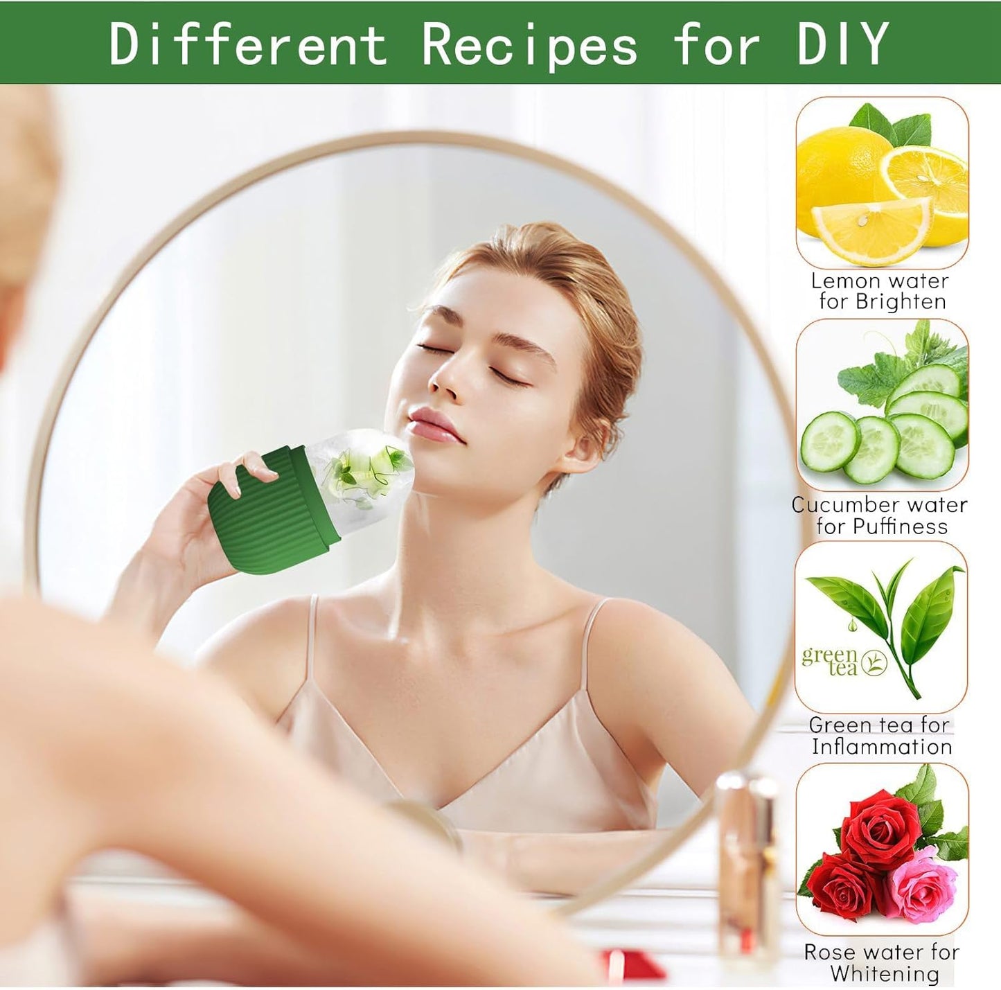 KOGITI Ice Mold for Face, Ice Roller for Face & Eye, Beauty Facial Ice Rollers Ice Holder Mold Face Puffiness Relief Massage Skin Care Tools, Ice Facial Cube Green