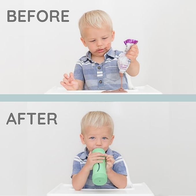 Subo Baby Food Bottle Starter Set | No Mess Baby Toddler Self Feeder | Squeeze Free Design for Purees, Smoothies, Yogurt, Oatmeal, or Thickened Liquids | Reusable Silicone Washable Cup (Duck Egg Blue)