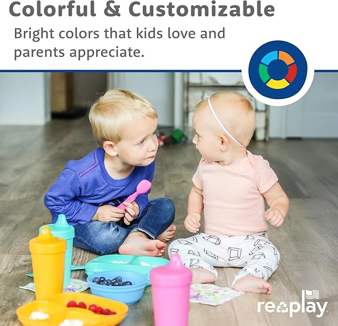Re-Play Toddler Plates with Dividers - Deep-Walled 3 Compartments Divided Plates for Kids - Dishwasher & Microwave Safe - Made in USA - Set of 3-7.37" x 7.37" x 1.25" - Easter